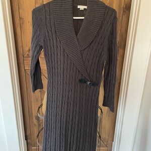 Cable Knit Sweater Dress - Charcoal